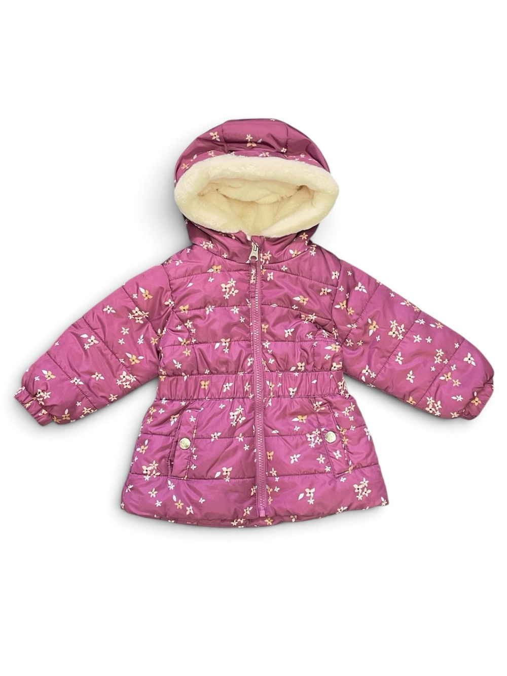 JESSICA SIMPSON Mauve Hooded Floral Puffer Jacket Toddler Girls size 18M